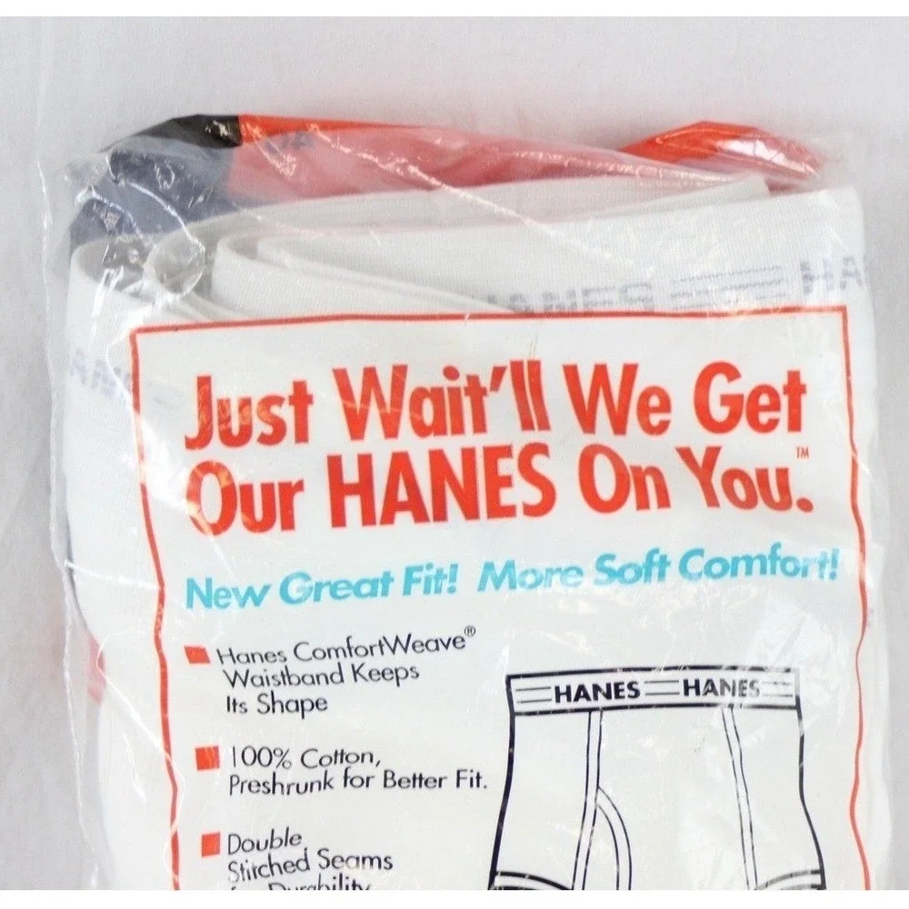 Vintage 1992 Hanes Mens Briefs 3 Pack White 100% Cotton Size 40 New Deadstock